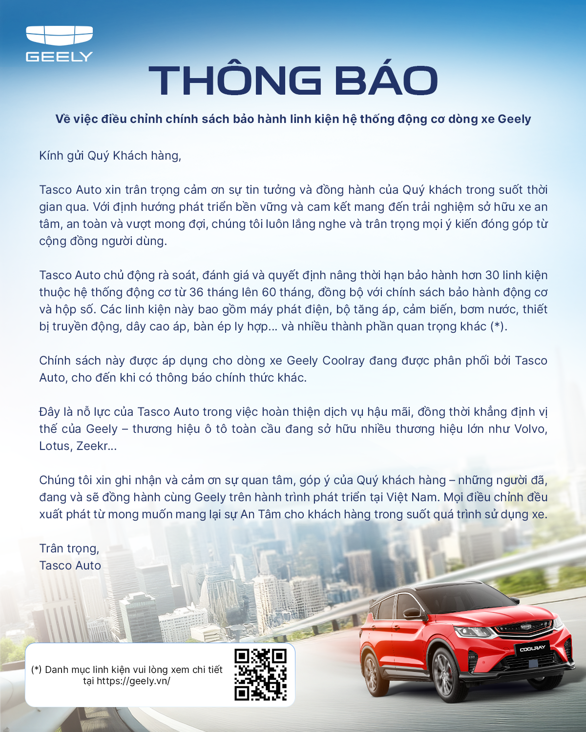 Chính sách bảo hành Geely Phú Thọ